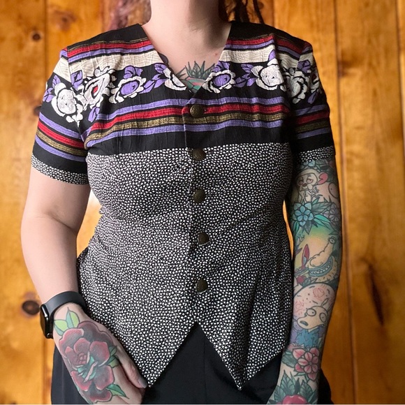 Vintage Tops - Vintage Lois Snyder Dani Max Multi Pattern Button Down Blouse